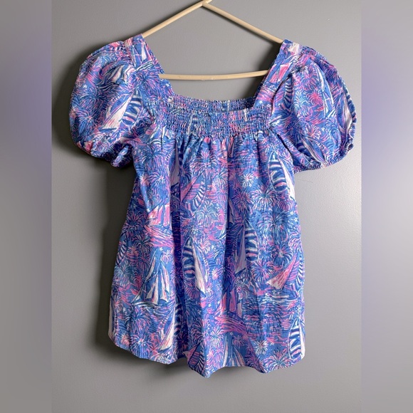 Lilly Pulitzer NWT Linen Sz 2 Keating Top Oca Blue Its a Sailabration 15" PTP - Picture 8 of 9